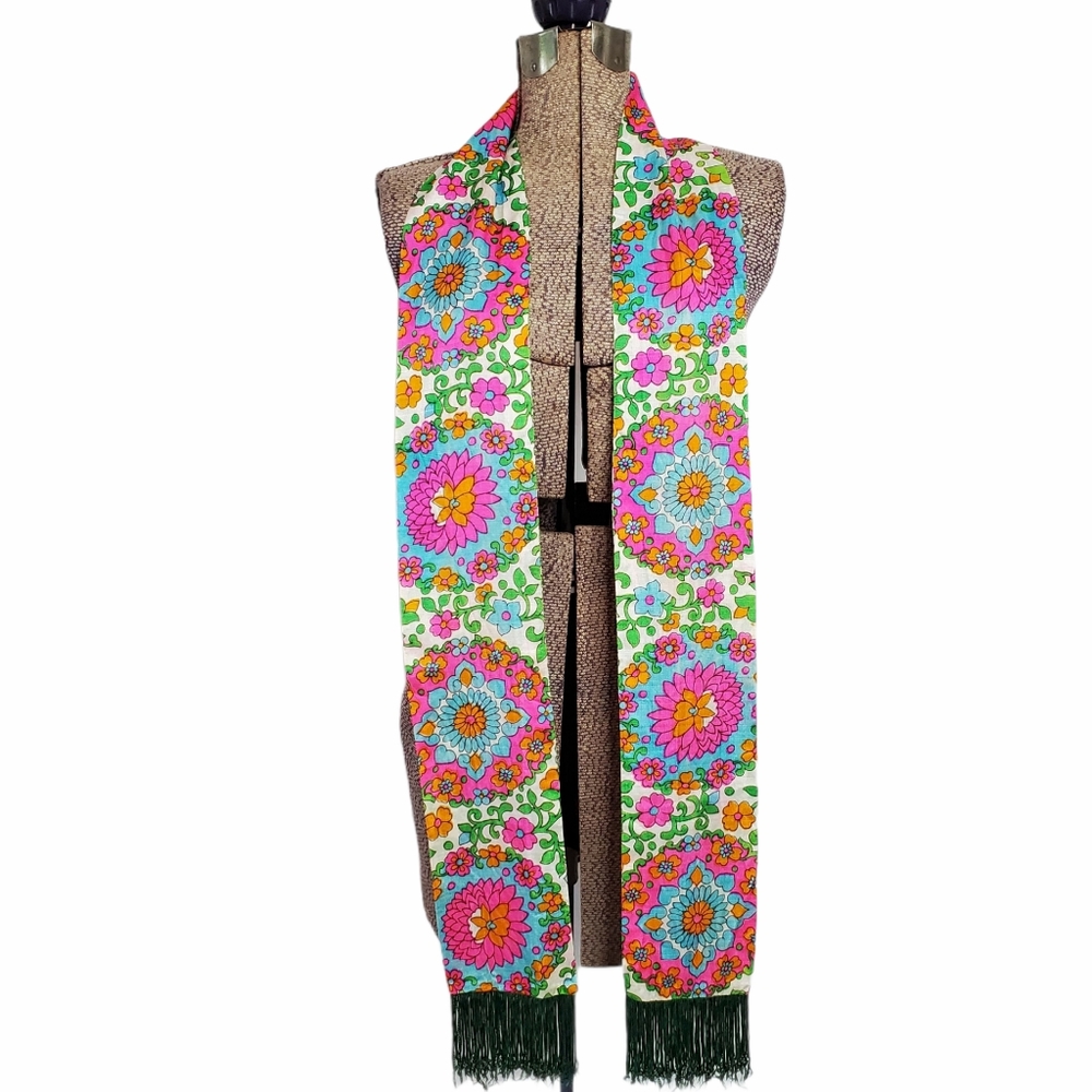 Vintage 1960's colorful floral head scarf